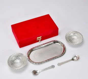 Silver-Plated Brass Bowl & Spoon Set with Velvet Gift Box