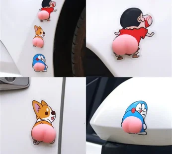 Cute 3D Car Stickers – 2 Pcs Silicone Decorative Auto Decals for Cars, Bikes & Scooters (Random cartoon-style Design)