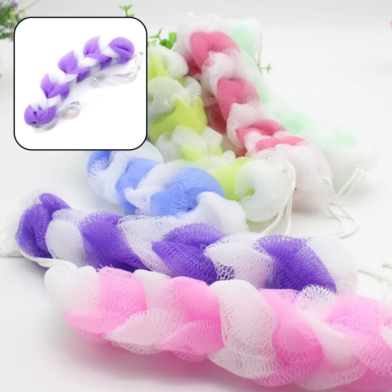 Premium Hanging Bath Shower Long Loofah Sponge Pouf Body Scrubber (pack of 6) - Buy Online at Alikart