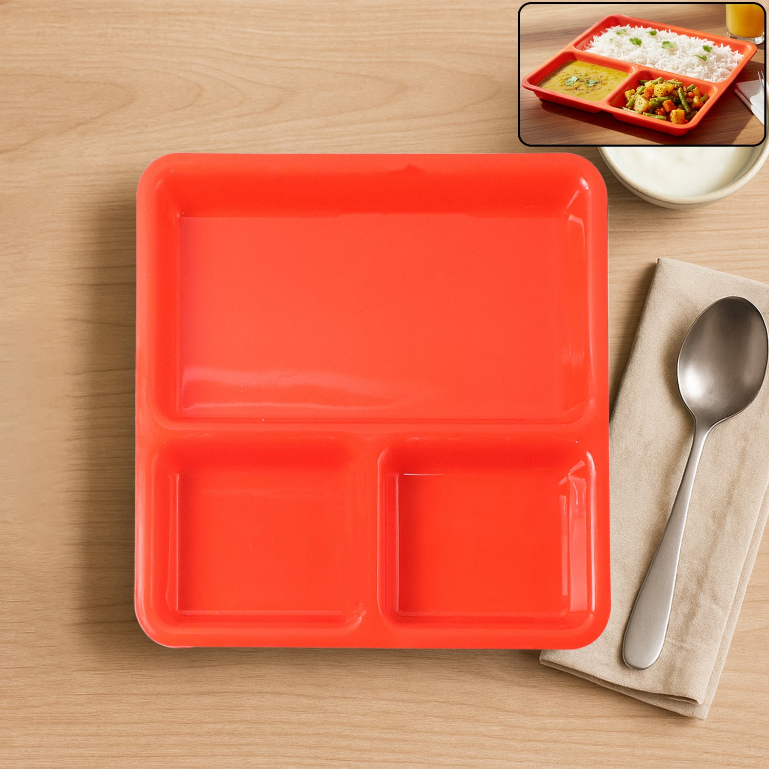 Premium Plastic 3-Compartment Rectangular Meal Serving Tray / Plates (1 Pc) - Buy Online at Alikart
