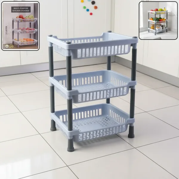 Kitchen Storage Basket Rack – 3-Layer Ventilated Organizer