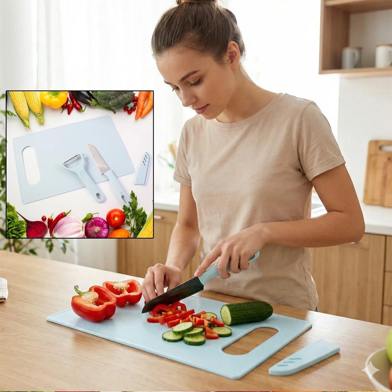 Premium 3 in 1 Kitchen Knife & Chopping Board Set (1 Set) - Buy Online at Alikart