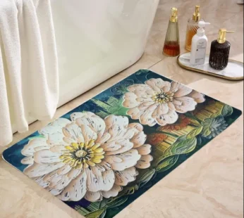 3D Flower Print Water Absorbent Bathroom Mat – Non-Slip, Quick-Dry Floor Mat for Home, Kitchen & Office (Random Print-Pack of 1 )