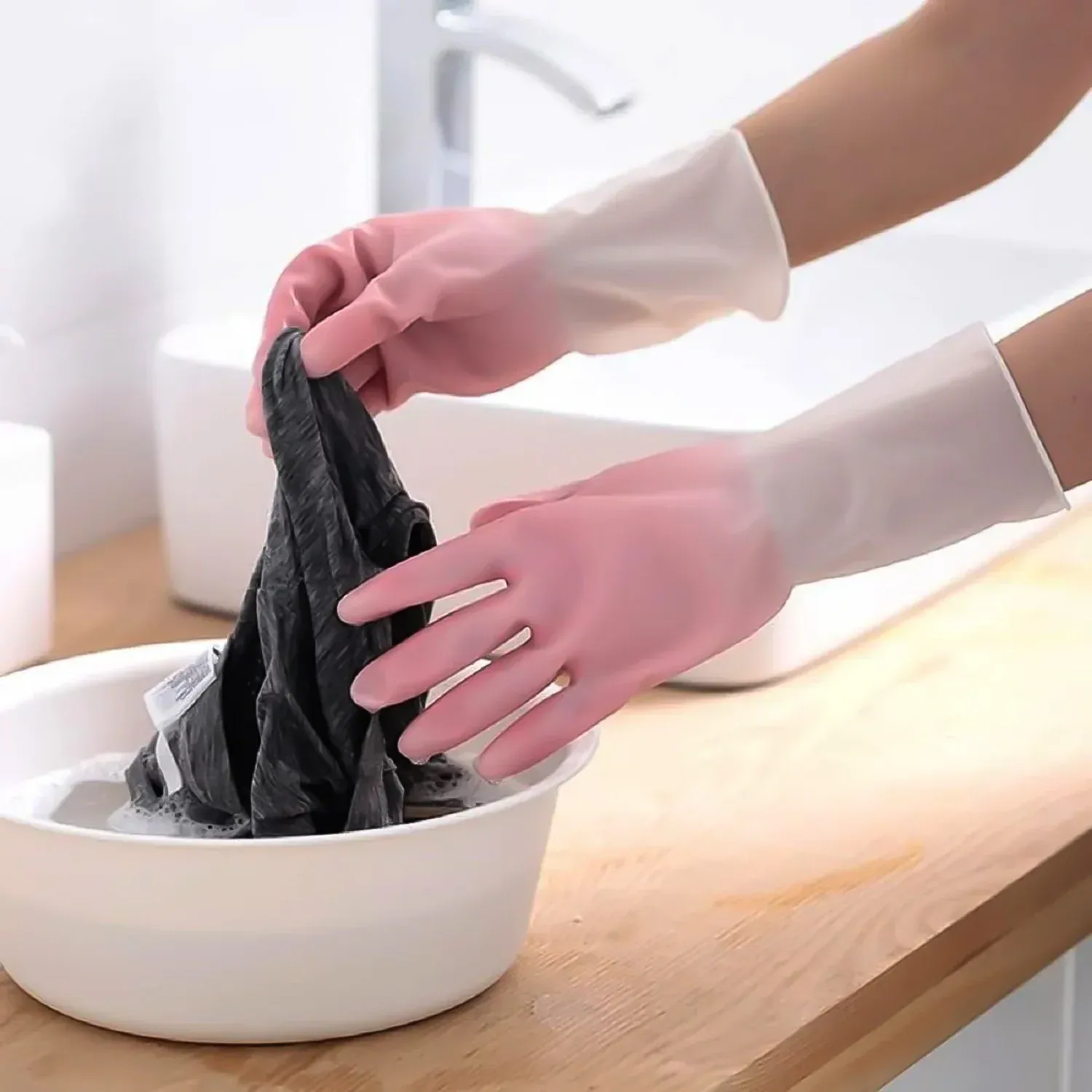 Medium Reusable Long-Cuff Household Cleaning Gloves - (1 Pair) - Detailed Feature View 8