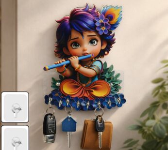 Krishna Design Wooden Key Stand for Wall with 6 Hooks
