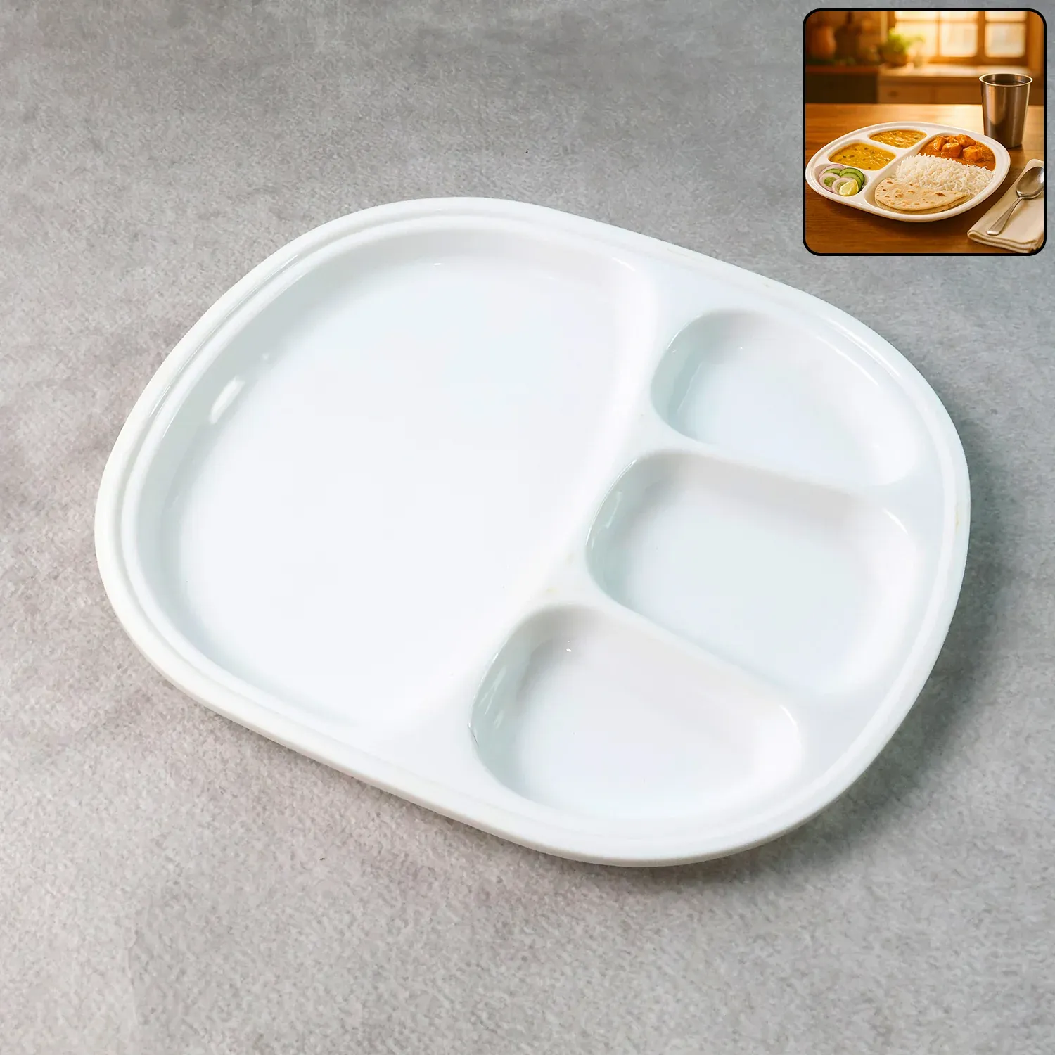 Premium Plastic Large Compartment Dinner Plate / Thali with 4 Sections - Buy Online at Alikart