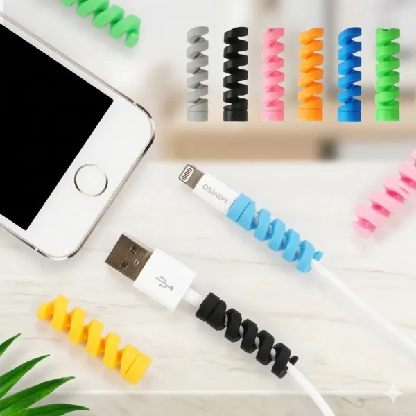 4 in 1 Silicone Cable Protector – Self-Adhesive Desk Organizer & Wire Saver