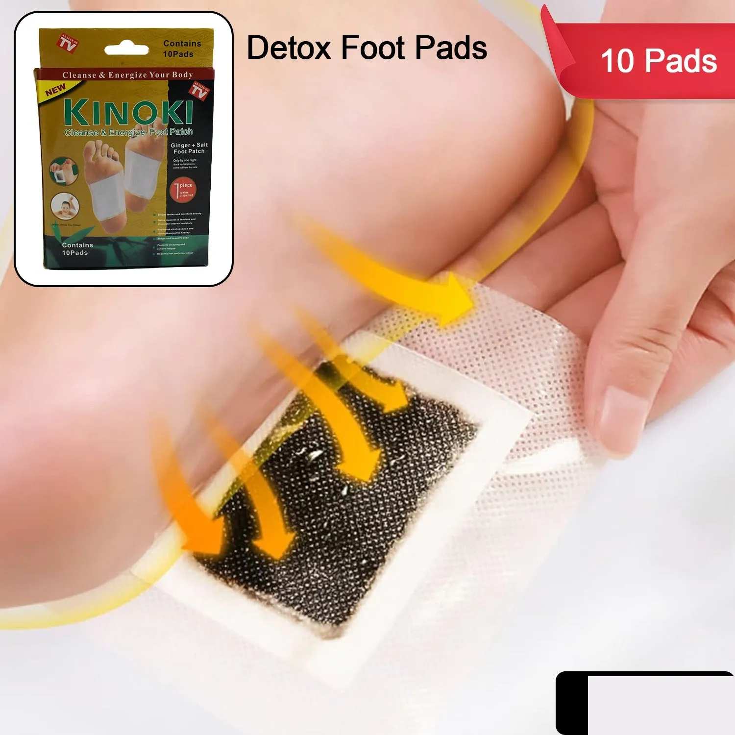 kinoki Cleansing Detox Foot Pads, Ginger & salt Foot Patch -10pcs (Free Size, White) - Detailed Feature View 2