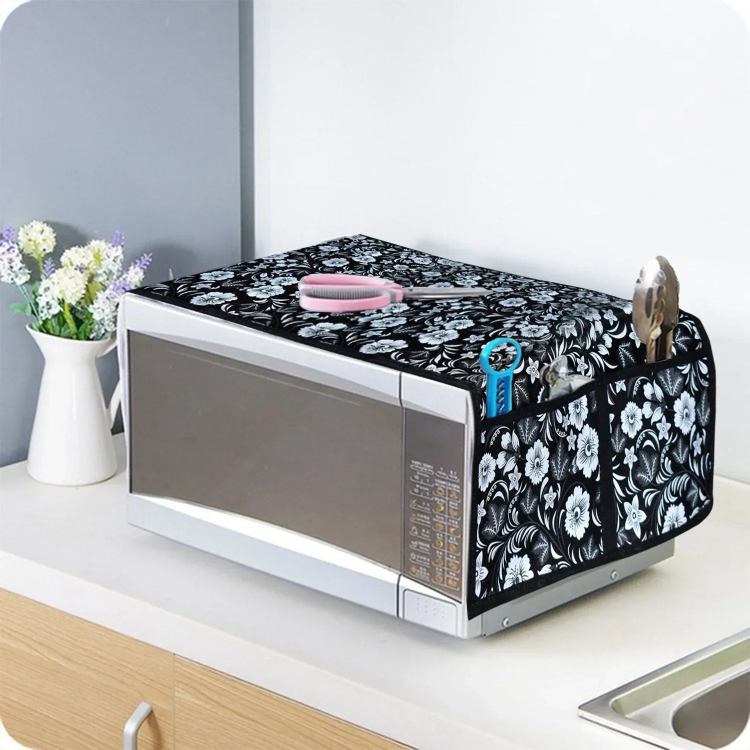 Premium Microwave/Oven Top Cover with 4 Utility Pockets (Mix Design) - Buy Online at Alikart