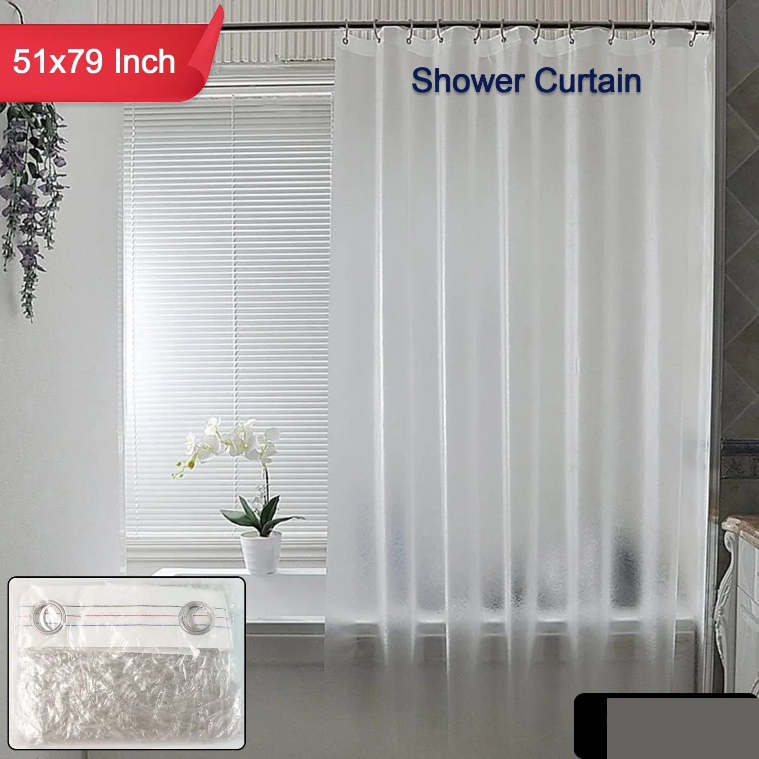 Waterproof Anti-Mildew Frosted Shower Curtain (Standard Fit / 51×79 Inch) - Detailed Feature View 1