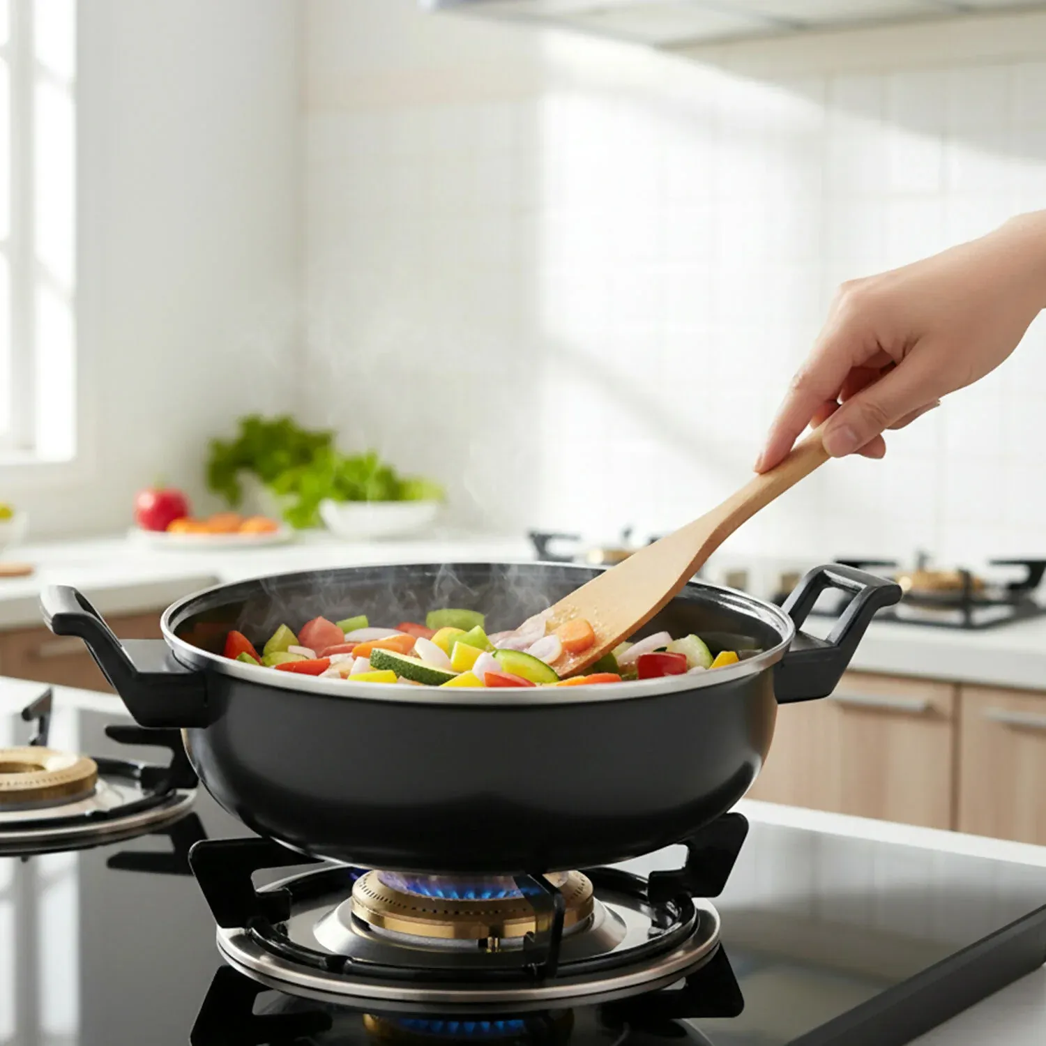 Multipurpose Kitchen Cooking Pan for Frying, Stir Fry, Curry & Vegetable Cooking - Detailed Feature View 1