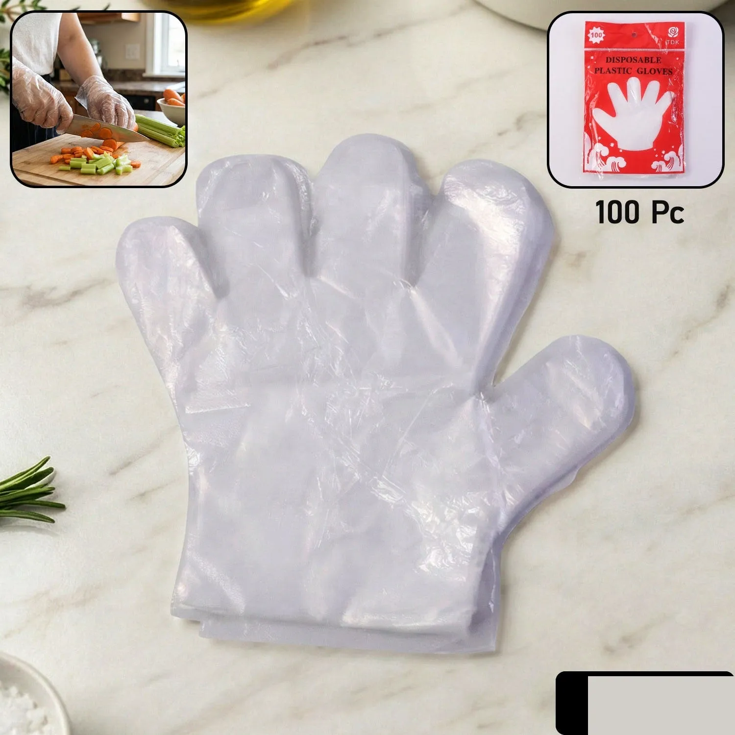 Disposable Transparent Plastic Gloves (100 Piece Pack) - Detailed Feature View 1