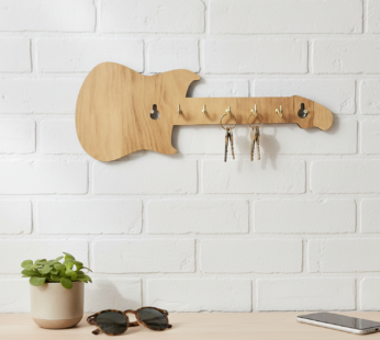 Wooden Guitar Shape Key Holder for Wall | Decorative Wooden Key Rack for Home, Office, Studio Entrance Décor