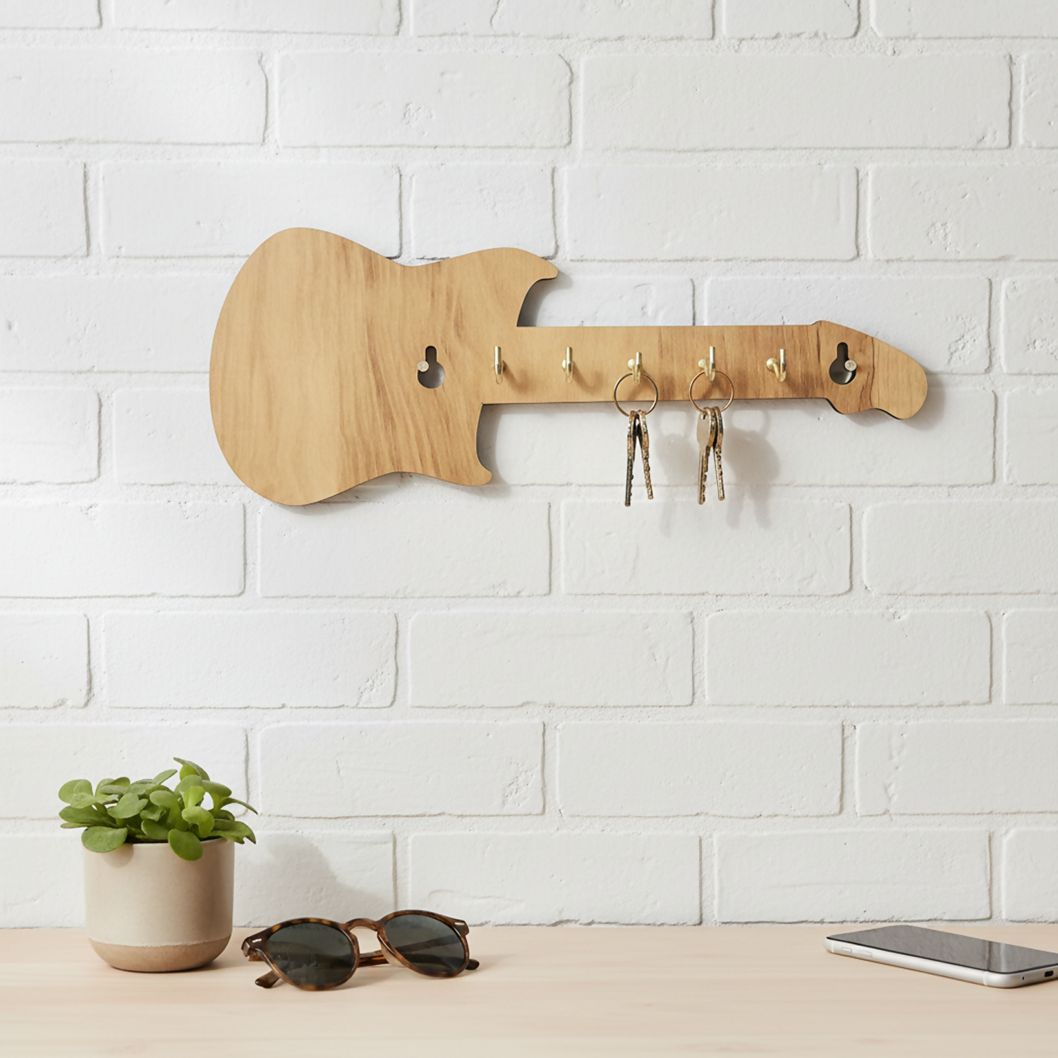 Premium Wooden Guitar Shape Key Holder for Wall | Decorative Wooden Key Rack for Home, Office, Studio Entrance Décor - Buy Online at Alikart