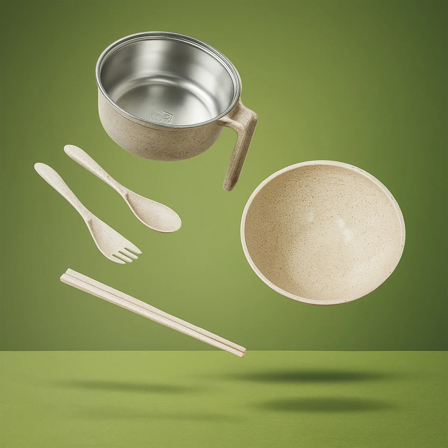 Rice Bowl Noodle Set – 6 Pcs with Lid, Handle & Cutlery - Detailed Feature View 2
