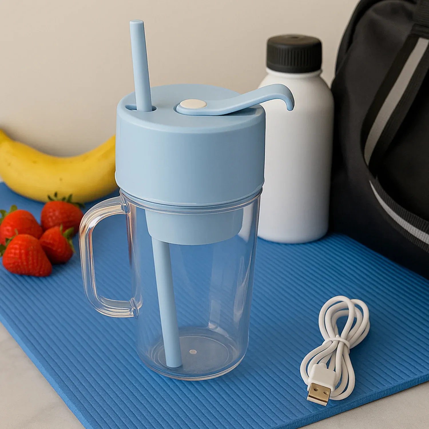 Premium 2 In1 Portable Crusher Juicer With Handle & Straw for Smoothie Sipper USB Rechargeable (340 ml) 6 Stainless Steel Blades Compact Juicer Mixer, Juicer Portable Fresh Juice Blender Portable Electric Juicer ( 340 ML ) - Buy Online at Alikart