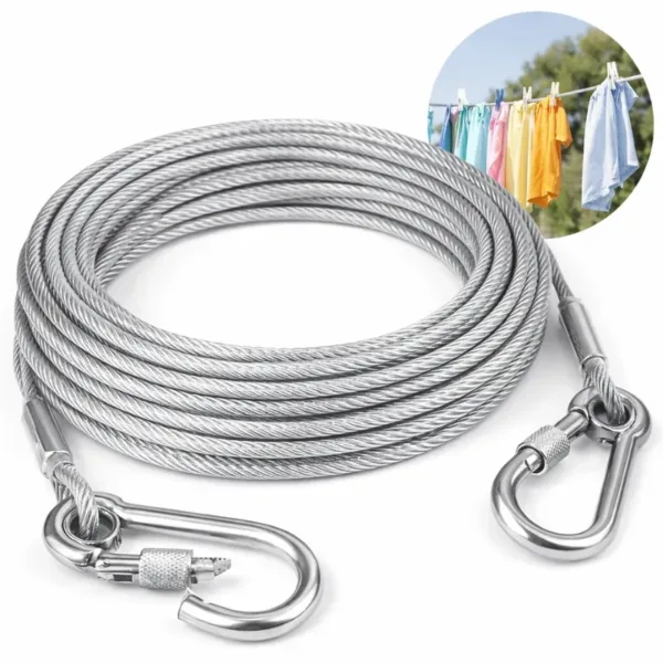 5 Meter Heavy-Duty Cloth Drying Rope with Hooks | Strong Portable Laundry Clothesline for Indoor & Outdoor Use