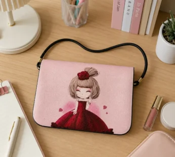 Pink Cartoon Girl Print Sling Bag for Girls & Kids