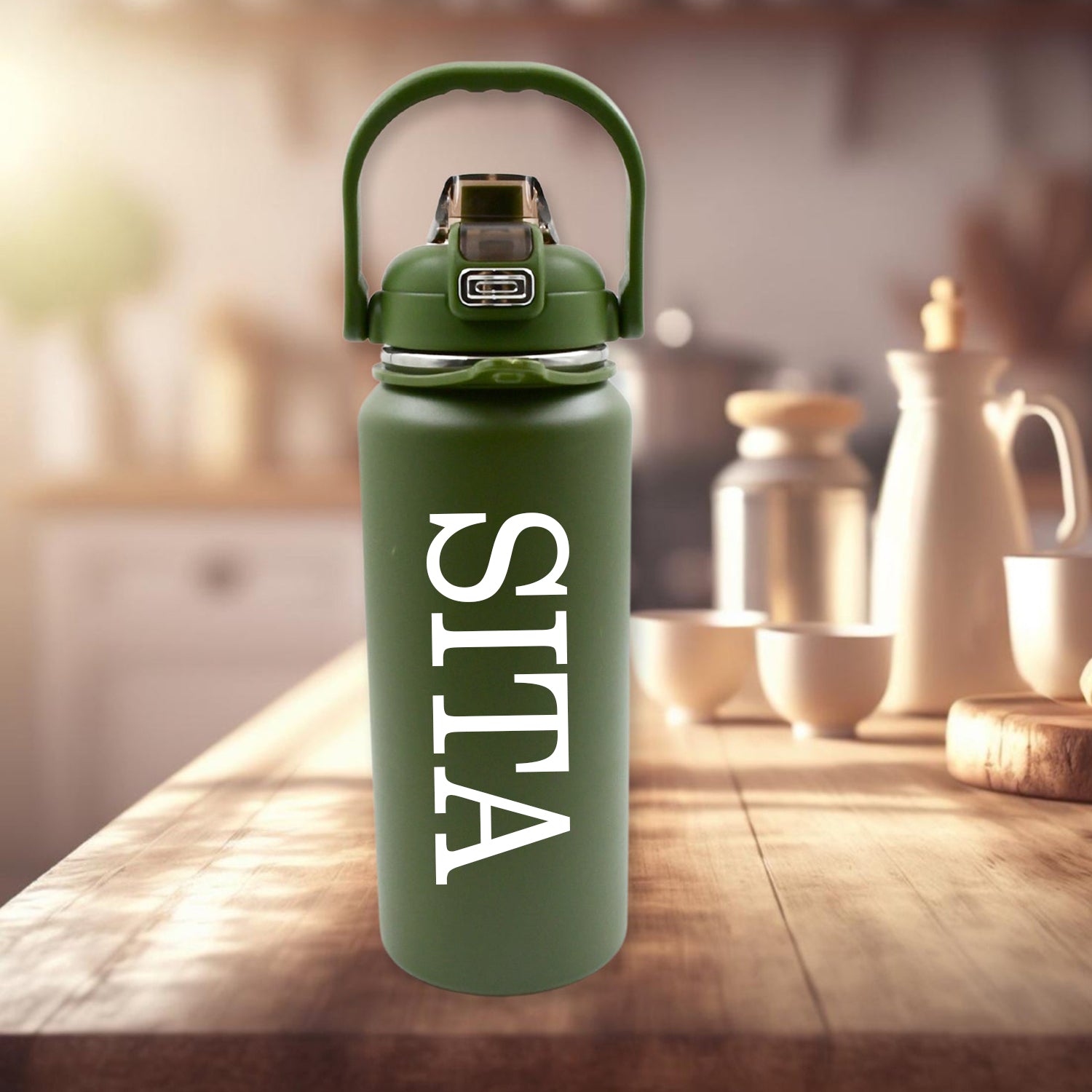 Customize Stainless Steel Water Bottle with Straw, Strap & Handle Vacuum Insulated Thermos Flask Double-Walled Coffee Thermos Flask Leak-proof Water Bottle for Sports, Fitness, Gym (1500ML) - Detailed Feature View 5