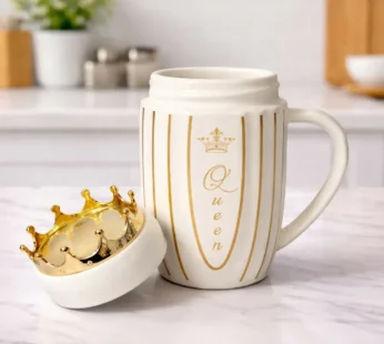Royal Crown Lid Coffee Mug with Queen Design Ceramic Cup