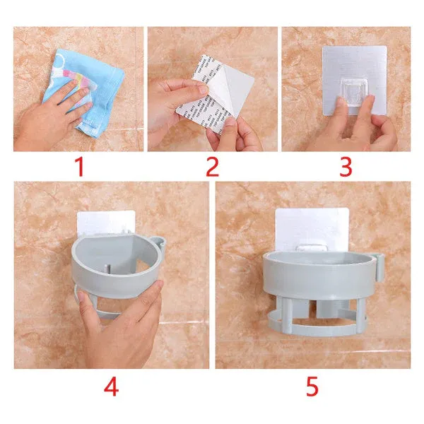 Self Adhesive Hair Dryer Holder – Bathroom Wall Storage Shelf Organizer Stand - Detailed Feature View 6