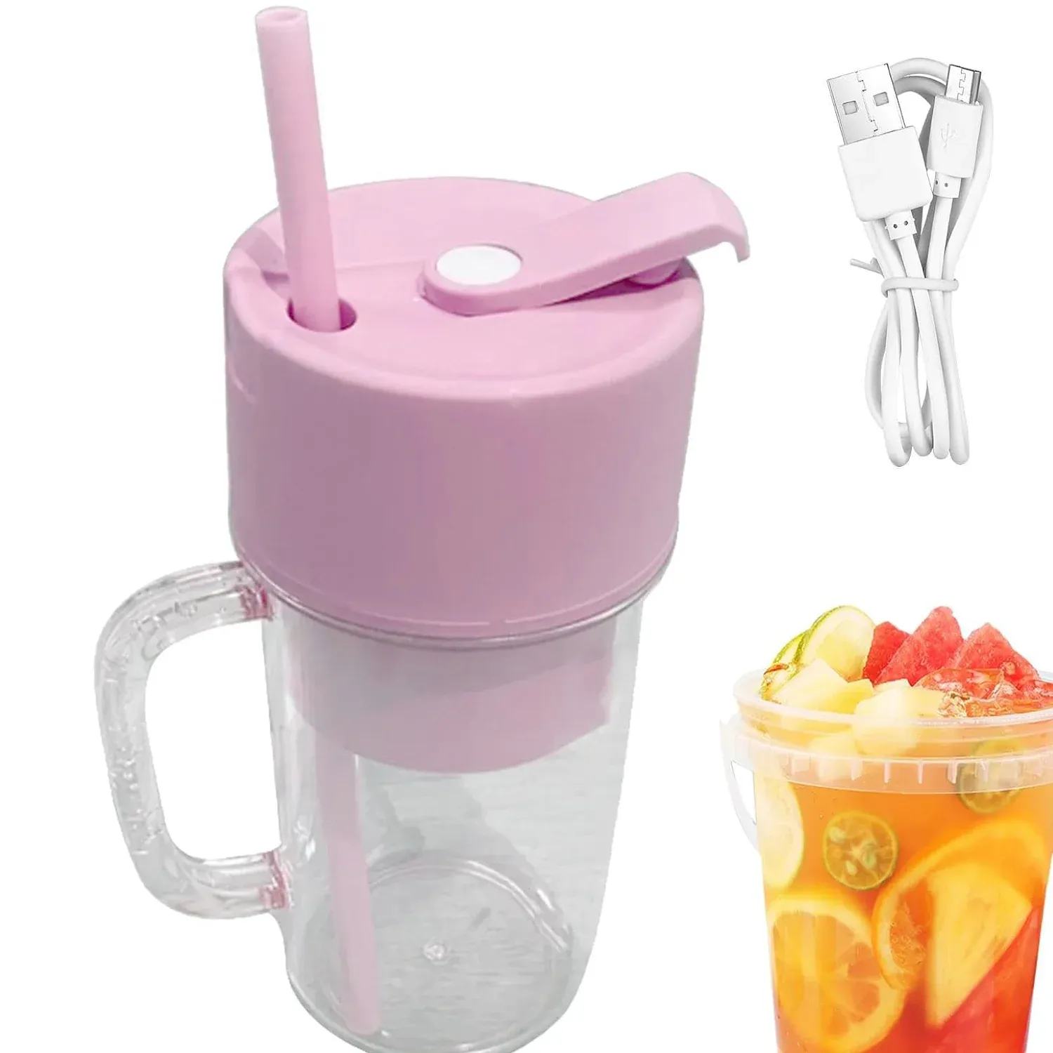 2 In1 Portable Crusher Juicer With Handle & Straw for Smoothie Sipper USB Rechargeable (340 ml) 6 Stainless Steel Blades Compact Juicer Mixer, Juicer Portable Fresh Juice Blender Portable Electric Juicer ( 340 ML ) - Detailed Feature View 2