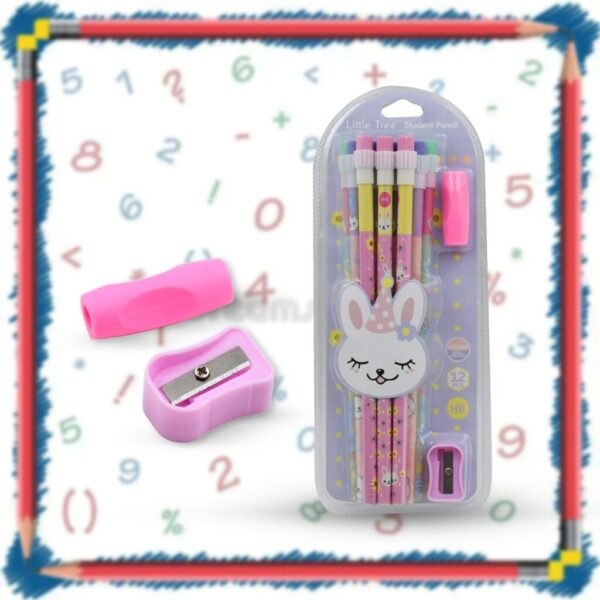 Cute Rabbit Bear Drawing Graphite Writing Pencil Set with Pencil Sharpener & Eraser, Pencil and Eraser Set with Eraser for Kids, for Girls, Fancy