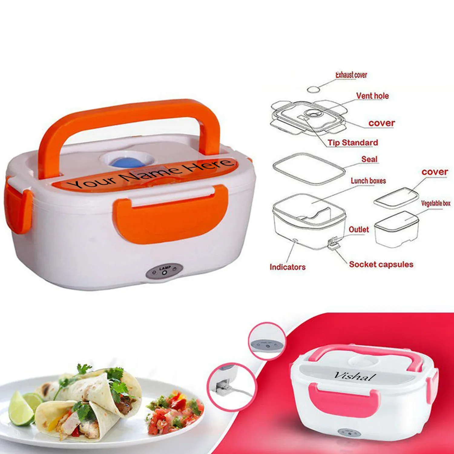 Customize Portable Electric Lunch Box – Food Warmer Tiffin with Heating - Detailed Feature View 5