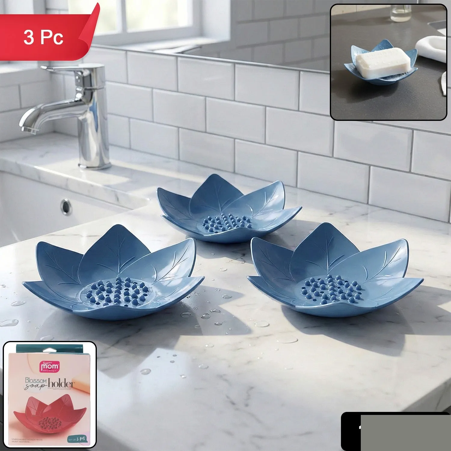 Supermom 3-Piece Lotus Blossom Design Soap Holder Set - Detailed Feature View 1
