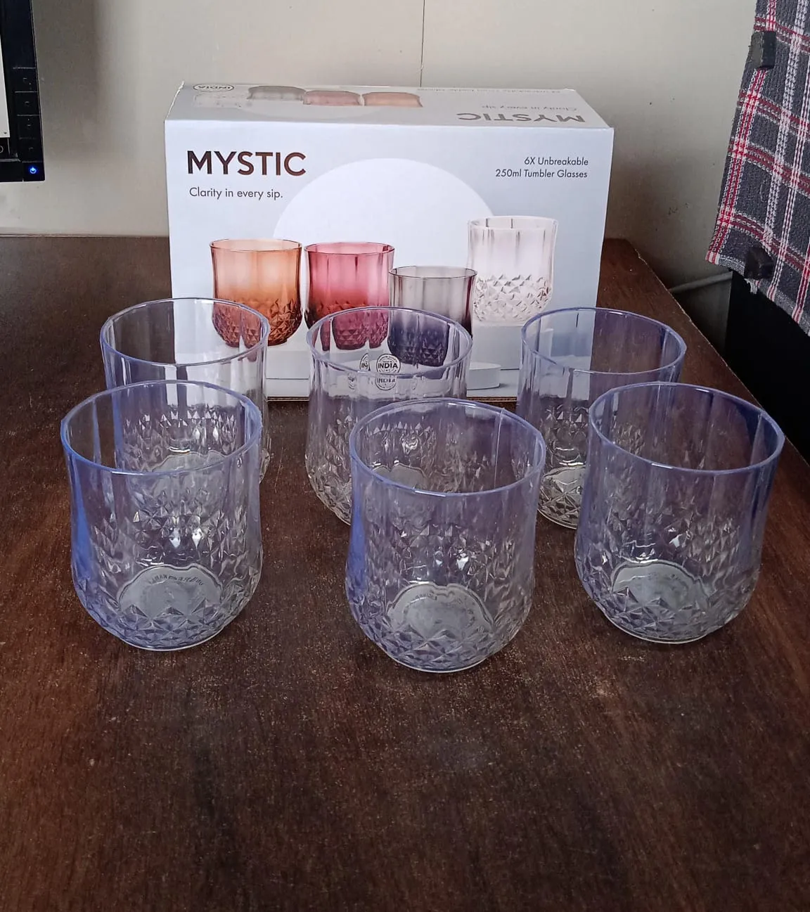 Heavy unbreakable Stylish look fully Transparent Glasses Set 250 ml (6pcs) - Detailed Feature View 7