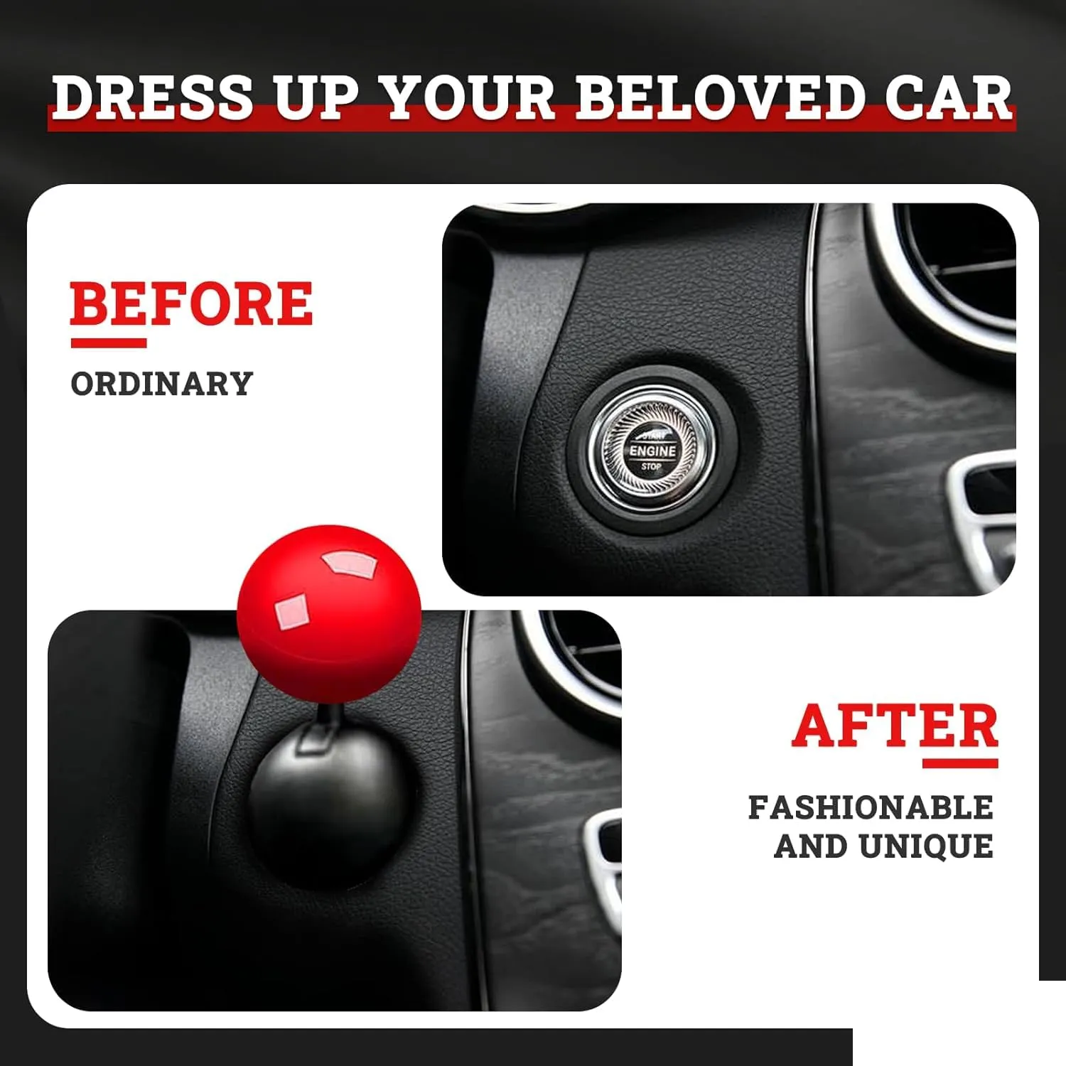Ball-Shaped Start Button Rocker – Stylish Engine Start Cover for Car Interior Decoration - Detailed Feature View 3