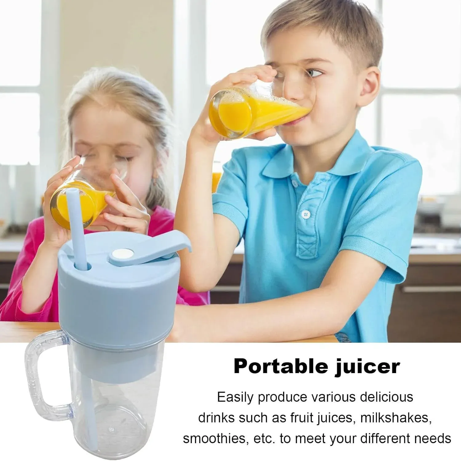 2 In1 Portable Crusher Juicer With Handle & Straw for Smoothie Sipper USB Rechargeable (340 ml) 6 Stainless Steel Blades Compact Juicer Mixer, Juicer Portable Fresh Juice Blender Portable Electric Juicer ( 340 ML ) - Detailed Feature View 7