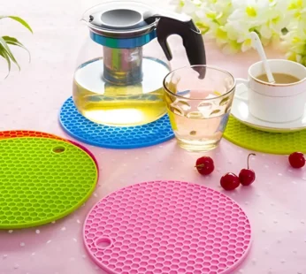 4 Pc Heat Resistant Silicone Hot Mat – Durable Round Silicone Trivet Mats for Kitchen & Dining Table (Random color)