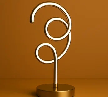 Modern Luxury Spiral LED Table Lamp for Home Décor | Golden Metal Artistic Spiral Design Ambient Light | Warm LED Mood Night Lamp for Bedroom, Living Room, Side Table, Office Decoration | Energy-Efficient Decorative Desk Lamp