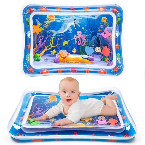 Baby Tummy Time Water Play Mat – Inflatable Infant Floor Cushion for Fun Sensory Activity & Motor Skill Development (Leak-Proof PVC, Foldable