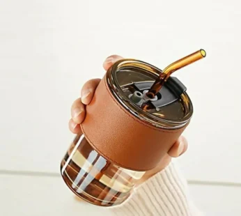 Glass Tumbler with Straw and Lid Portable Juice Coffee Cup