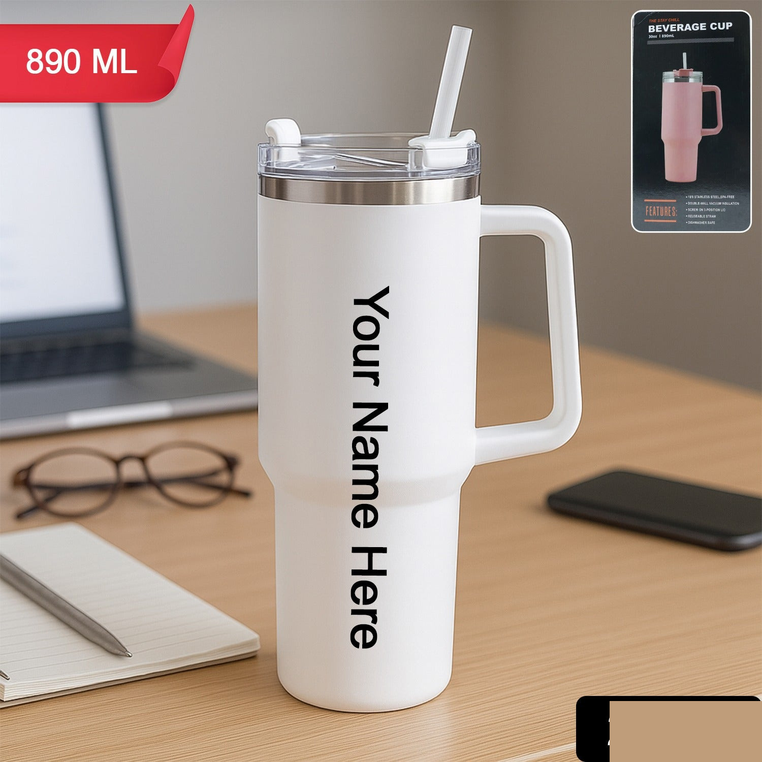 Cutomized Premium Stainless Steel Vacuum Insulated Tumbler Travel Mug (890ML / 1 Pc) - Detailed Feature View 1