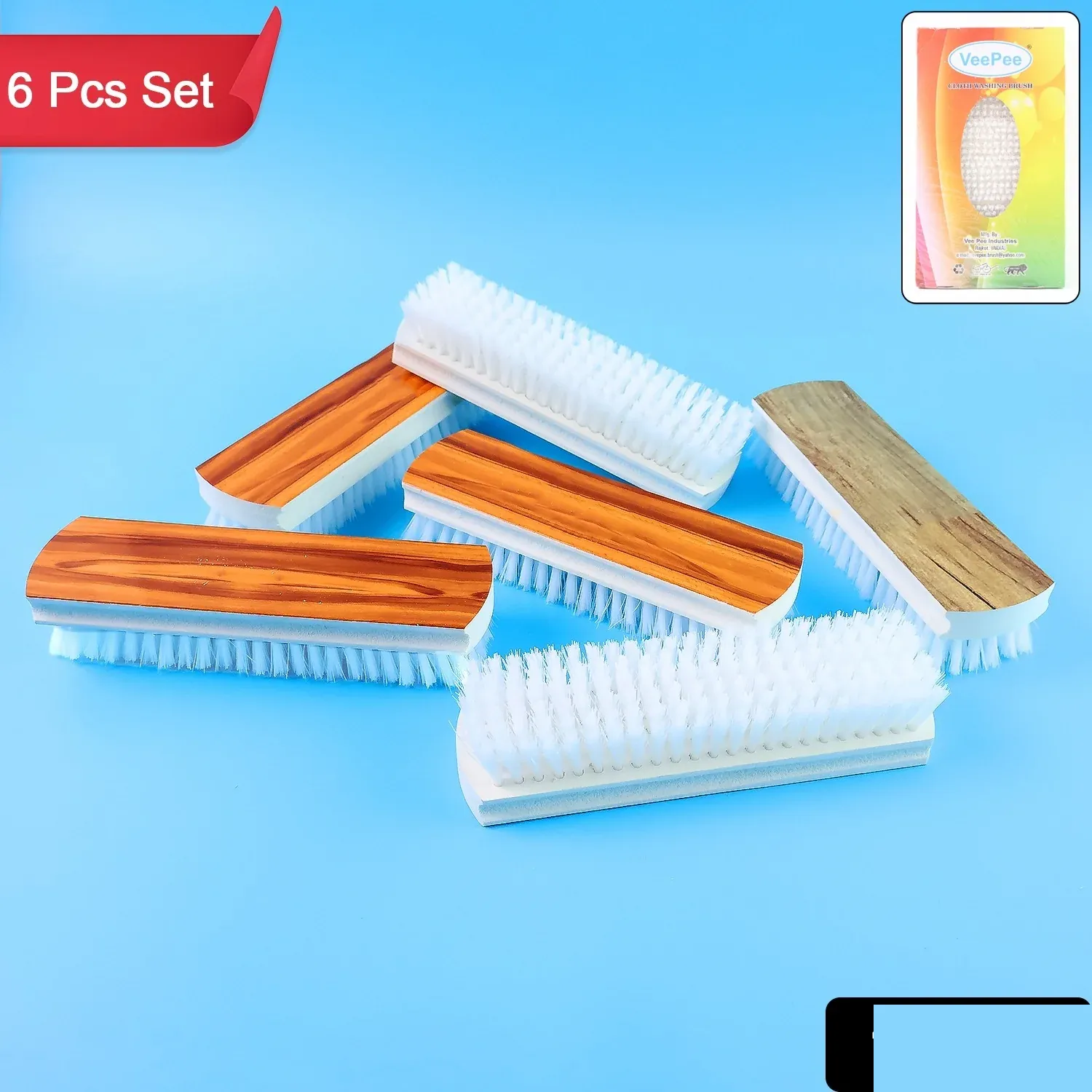 Veepee 6-Piece Washing and Cleaning Scrub Brush Set – (Multi-Color Bristles) - Detailed Feature View 10
