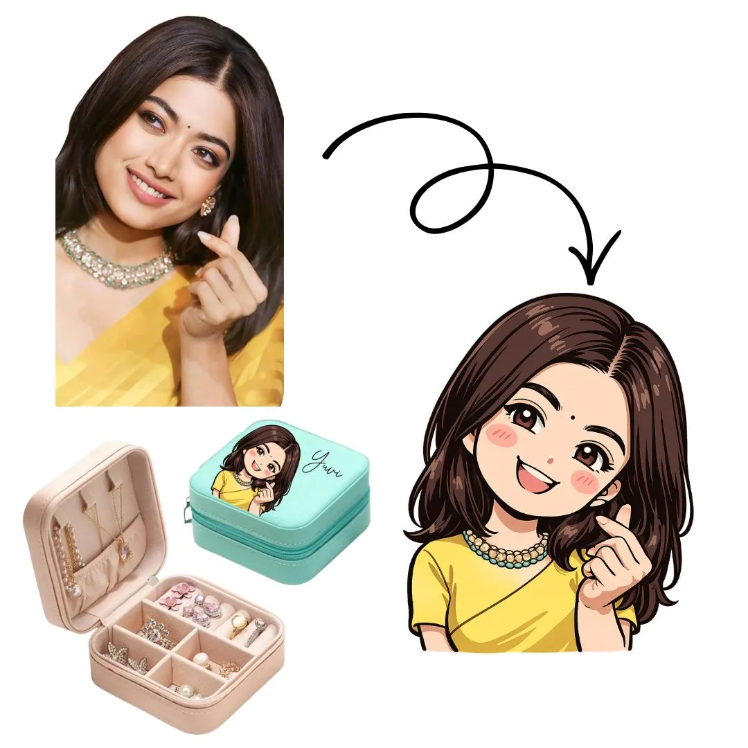 Premium Custom Shin-chan Style Portrait Jewelry Box – Personalized Cartoon Photo Illustration Travel Organizer (Random Color) | Cute Gift for Girls & Women - Buy Online at Alikart
