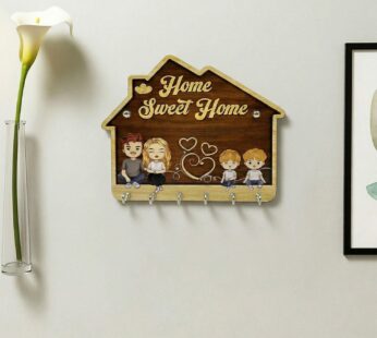 Home Sweet Home Wooden Key Holder with 5 Hooks Decorative Wall Key Stand for Home