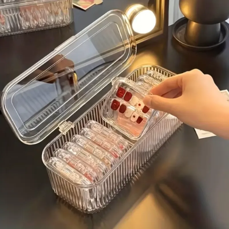 Acrylic Jewelry Organizer Box | Transparent 10-Compartment Storage Case for Earrings, Rings, Necklaces & Nails - Detailed Feature View 1