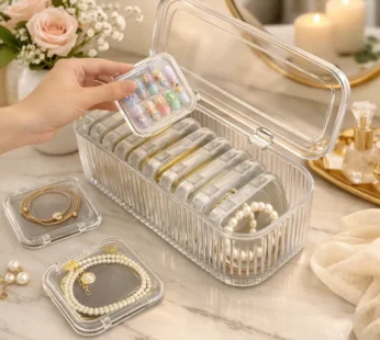 Acrylic Jewelry Organizer Box | Transparent 10-Compartment Storage Case for Earrings, Rings, Necklaces & Nails
