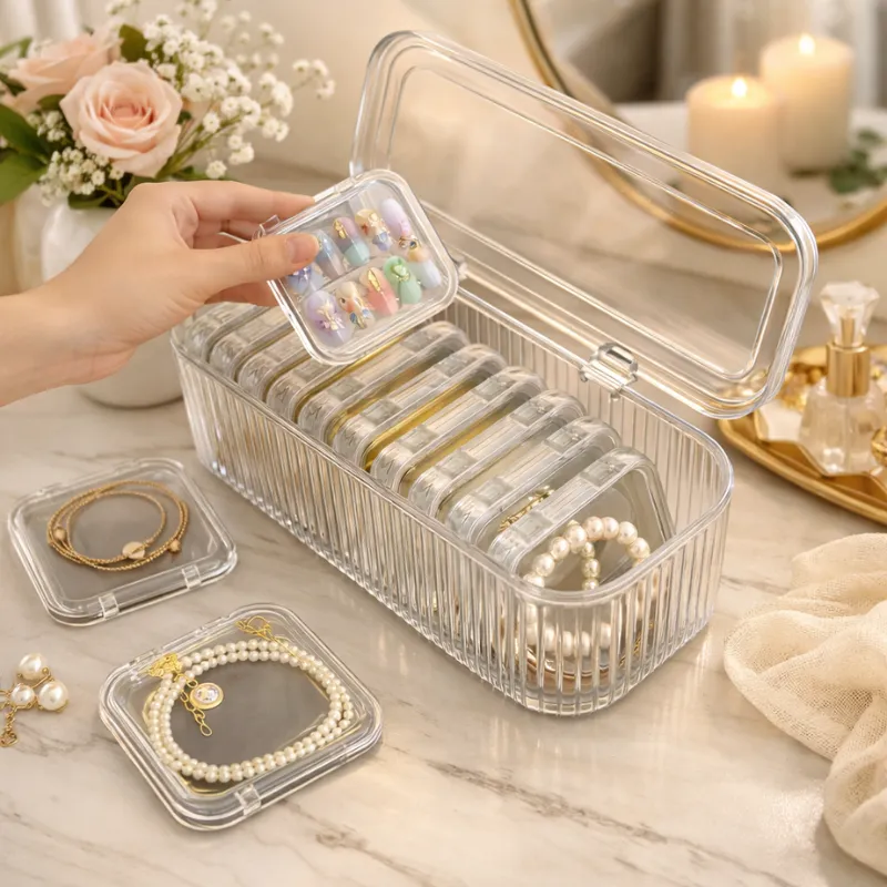 Premium Acrylic Jewelry Organizer Box | Transparent 10-Compartment Storage Case for Earrings, Rings, Necklaces & Nails - Buy Online at Alikart