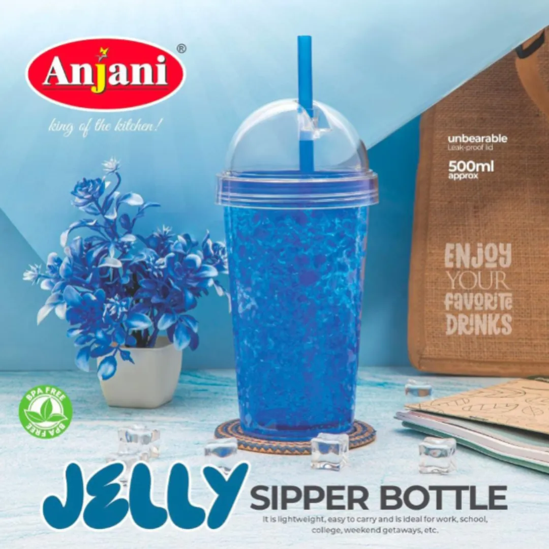 Premium Anjani Jelly Sipper Bottle – 500ml Leak-Proof Plastic Water Bottle with Easy Sip Cap (Random Color) (Pack of 1) - Buy Online at Alikart