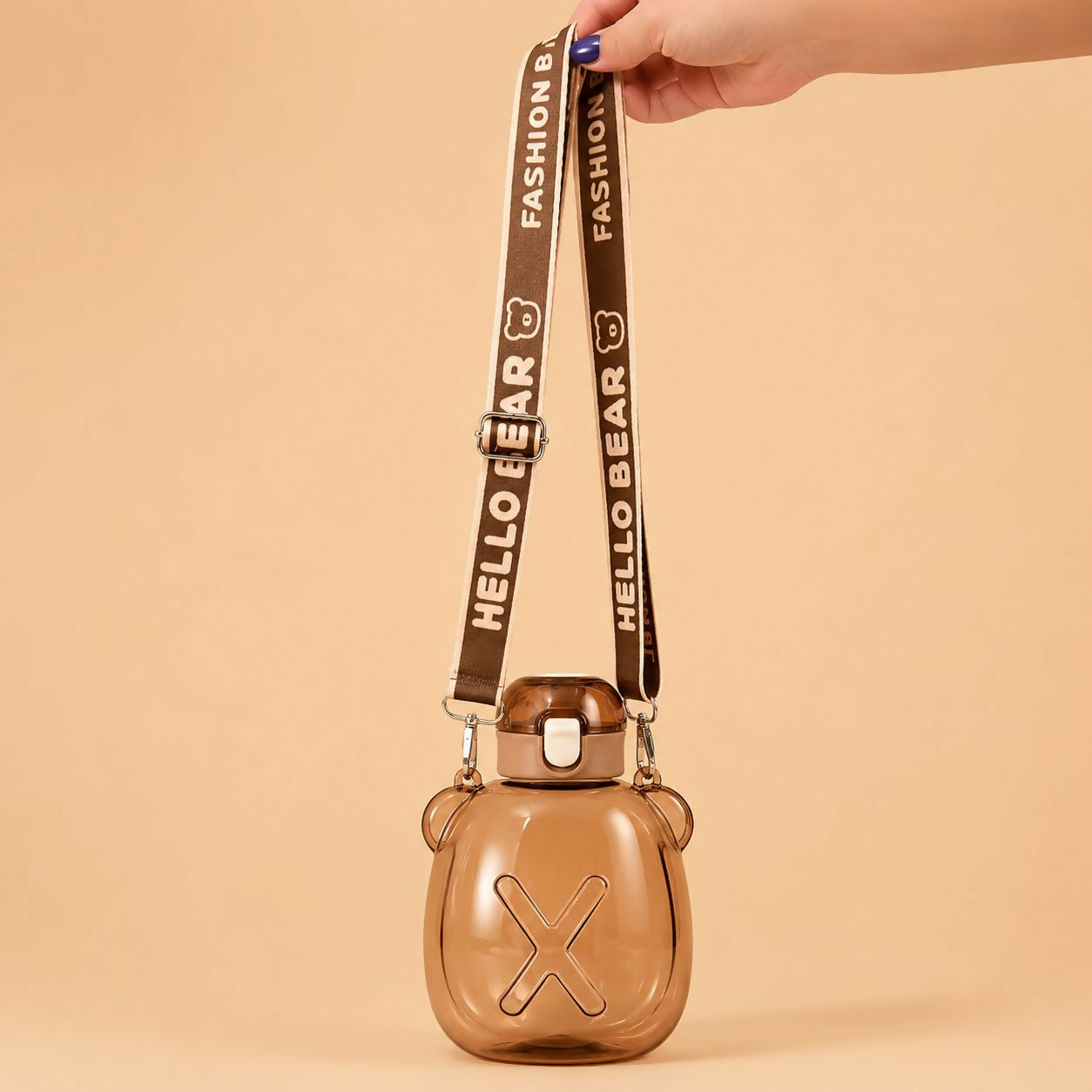 Premium Brown 200 ML Bear Water Bottle with Straw & Adjustable Carry Sling - Buy Online at Alikart