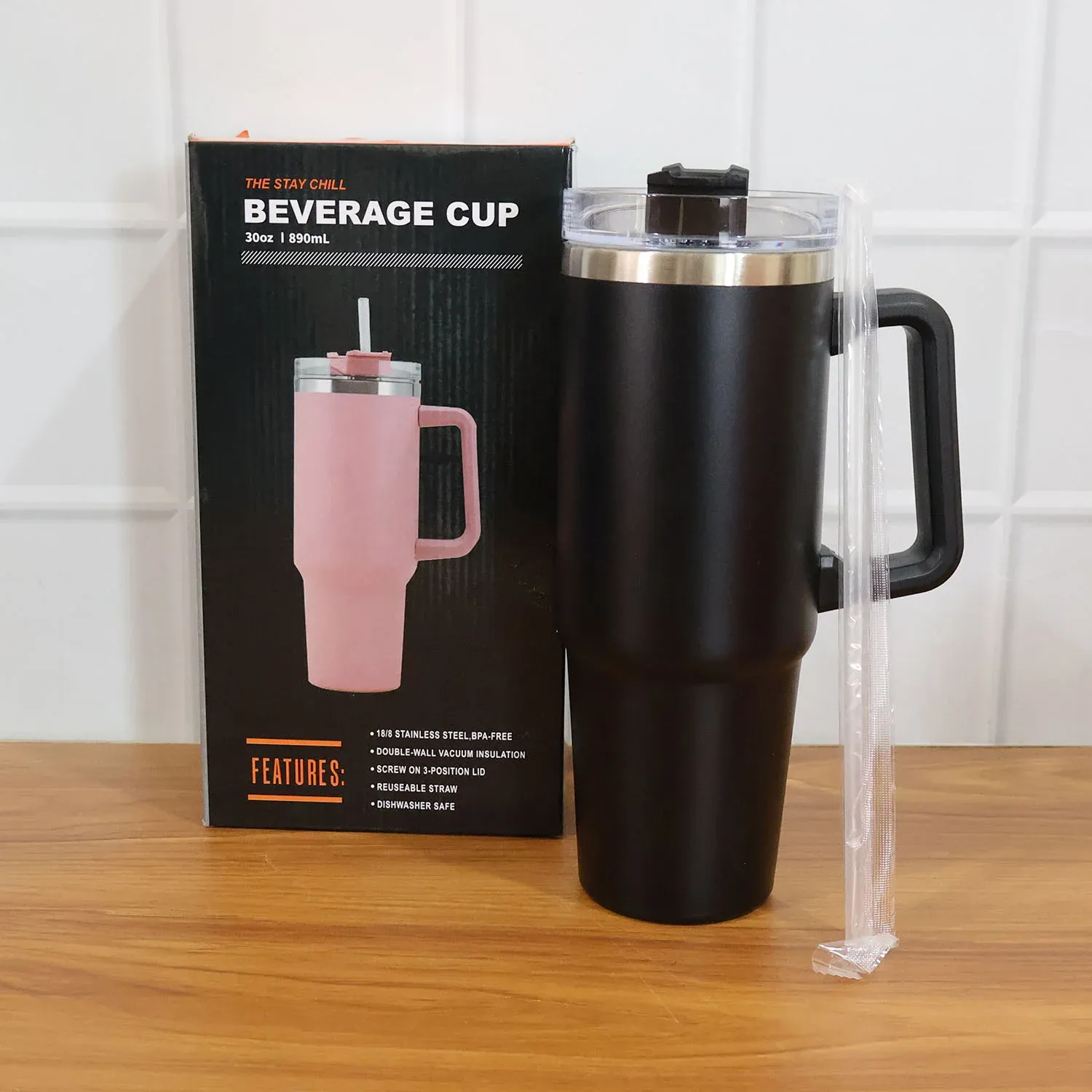 890 ML Large Capacity Insulated Travel Mug / Tumbler Black color (1 Pc) - Detailed Feature View 8