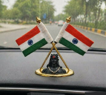 Dual Indian Flag Car Dashboard Stand with Shiva Idol Decorative Showpiece 1 Pc