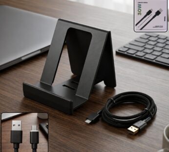30W USB to Micro USB Braided Charging Cable with Mobile Stand (1 Pc, 1 Mtr)