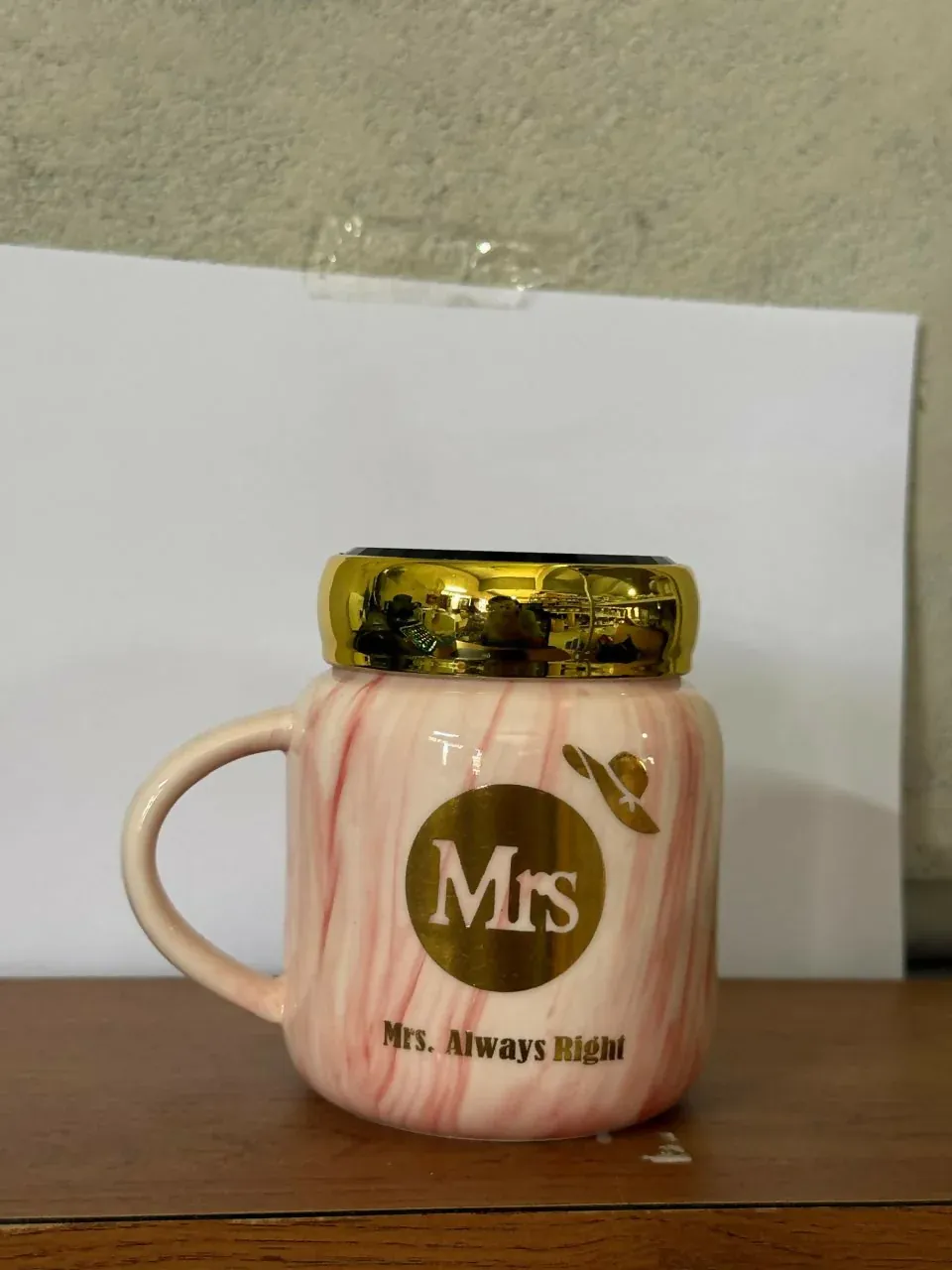 Mrs Printed Ceramic Mug with Lid, Gift Coffee Cup for Women - Detailed Feature View 4