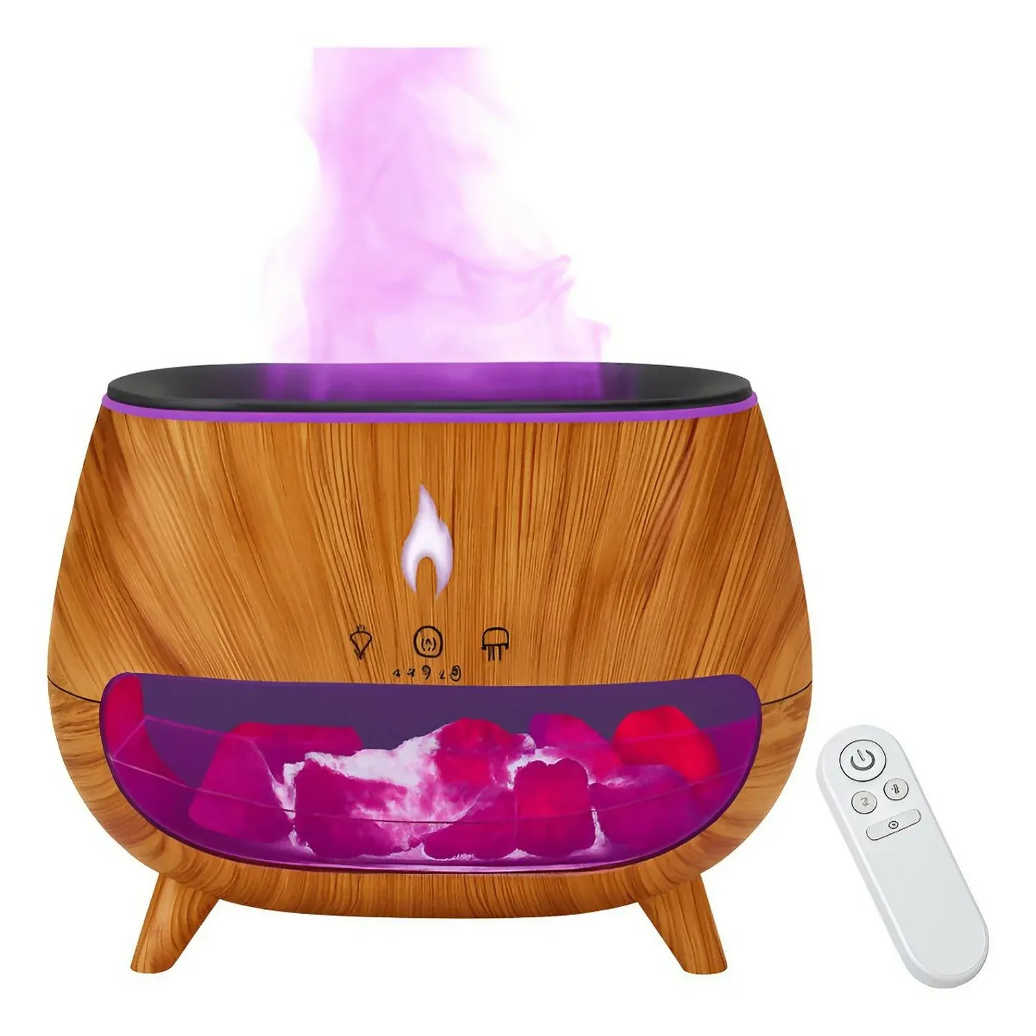 Flame Aroma Diffuser with Himalayan Salt Rocks & Remote Control - Detailed Feature View 3
